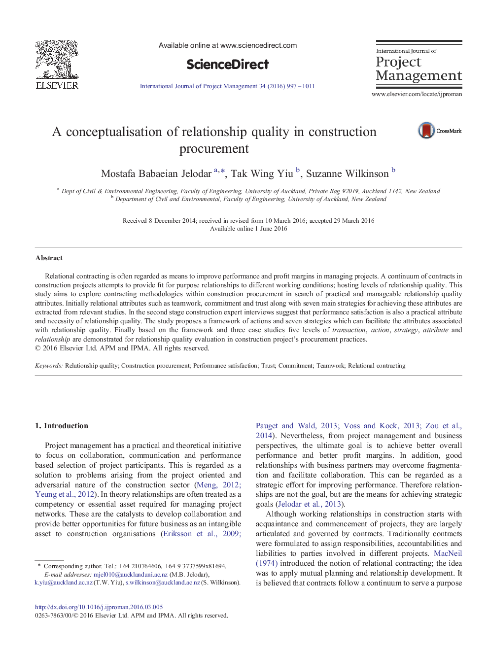 A conceptualisation of relationship quality in construction procurement