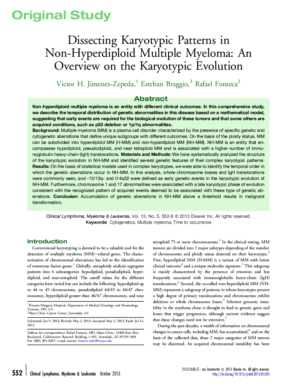 Dissecting Karyotypic Patterns in Non-Hyperdiploid Multiple Myeloma: An Overview on the Karyotypic Evolution