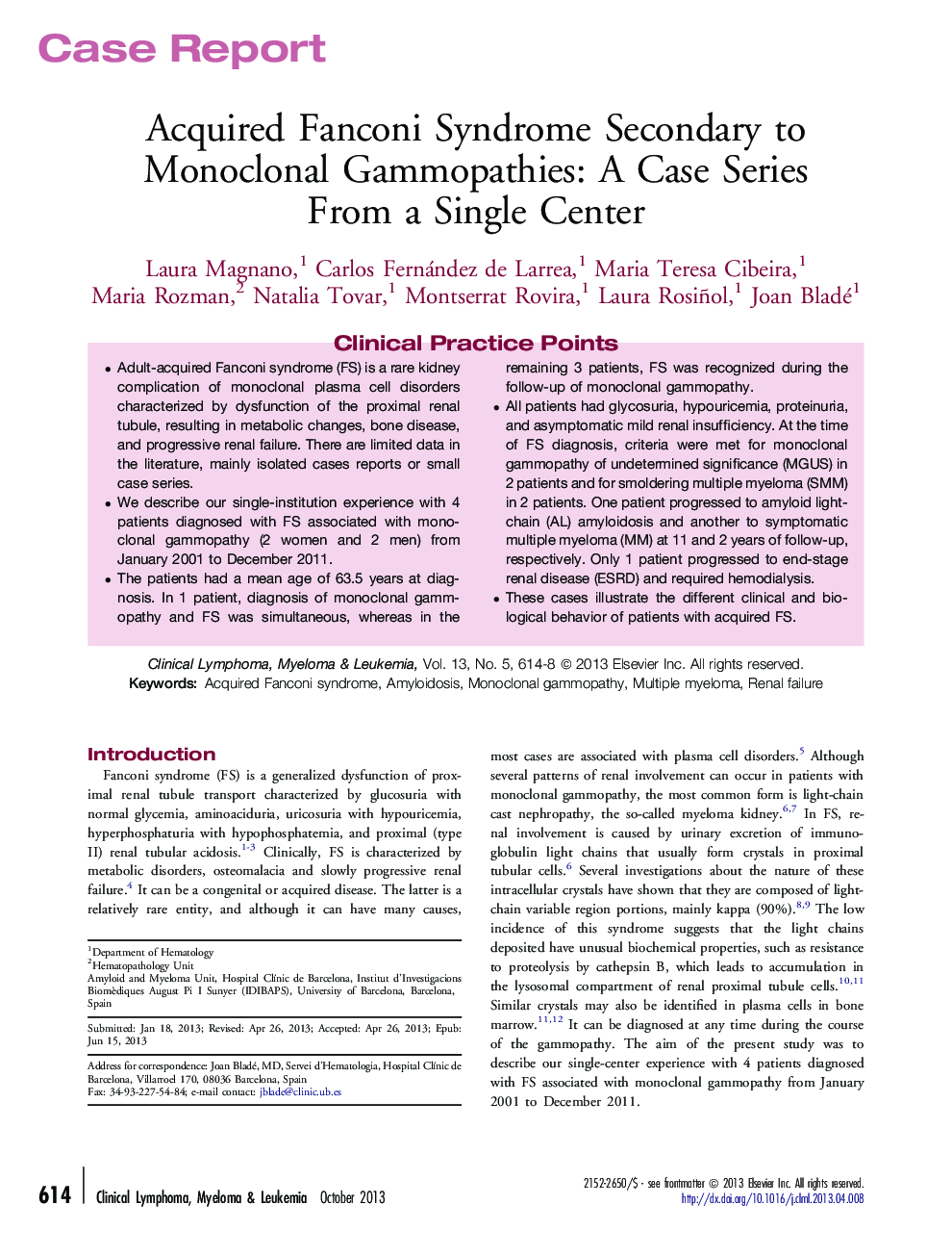 Acquired Fanconi Syndrome Secondary to Monoclonal Gammopathies: A Case Series FromÂ aÂ Single Center