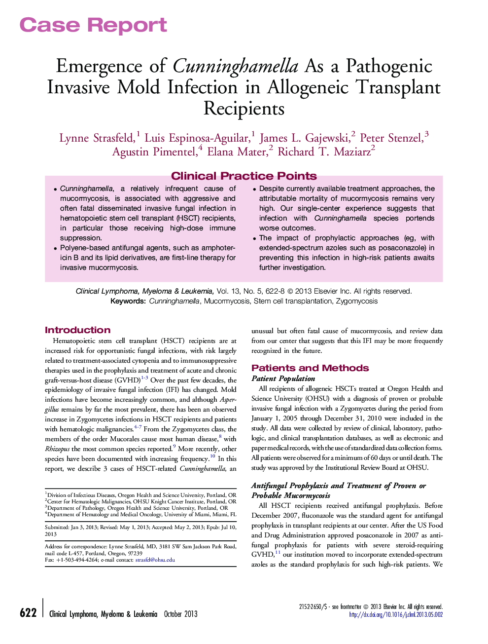 Emergence of Cunninghamella As a Pathogenic Invasive Mold Infection in Allogeneic Transplant Recipients