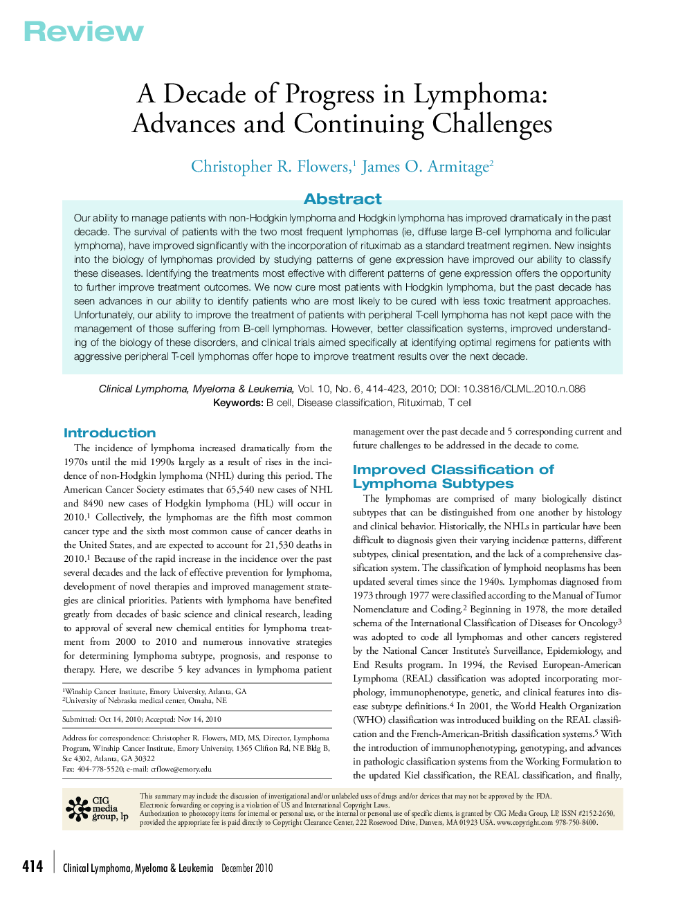 A Decade of Progress in Lymphoma: Advances and Continuing Challenges 