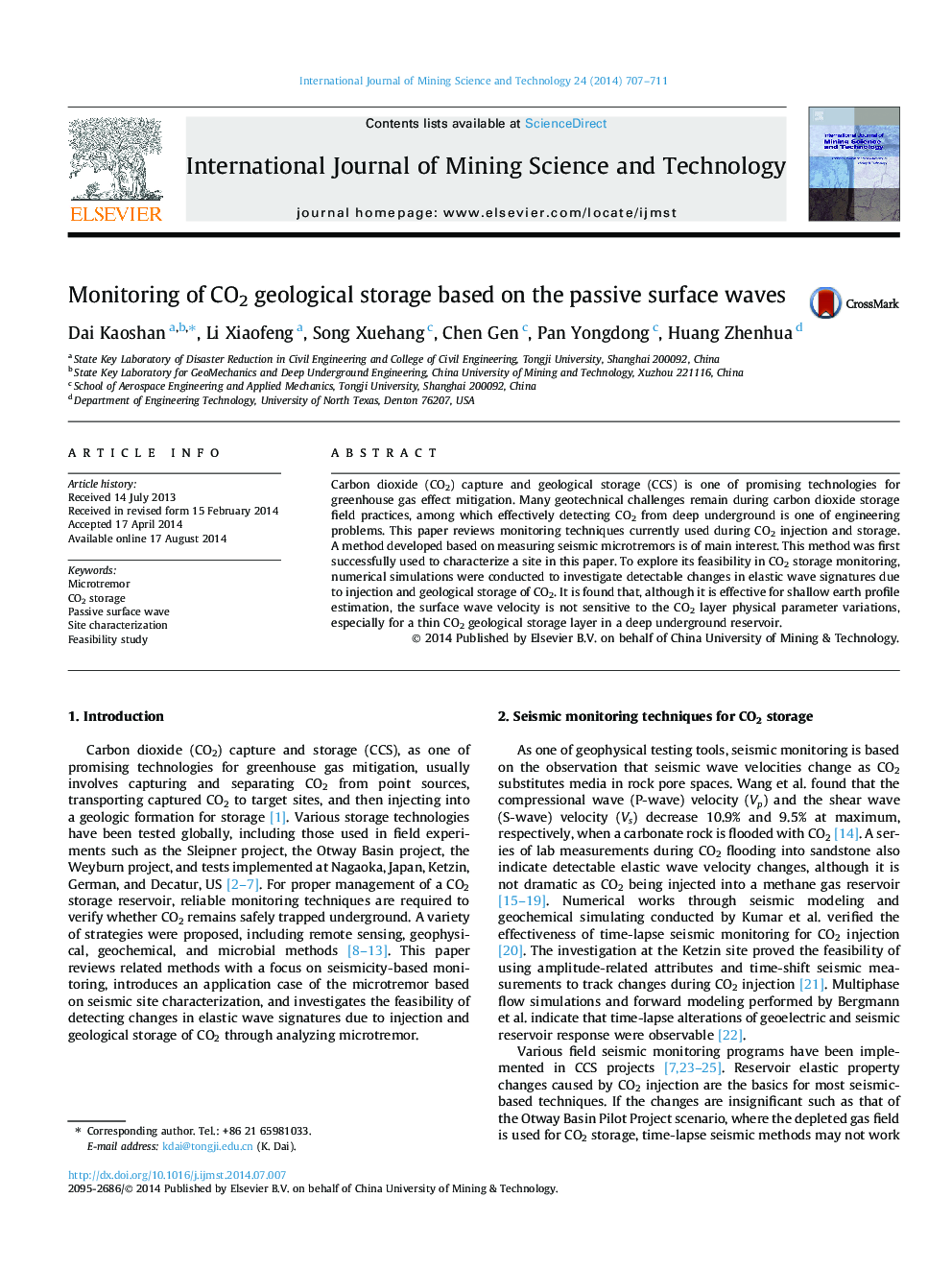 Monitoring of CO2 geological storage based on the passive surface waves