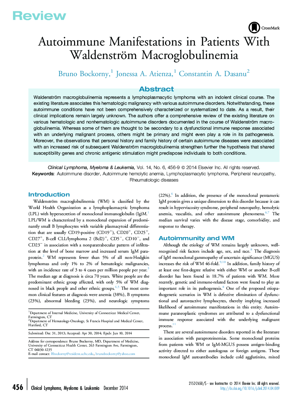 Autoimmune Manifestations in Patients With Waldenström Macroglobulinemia