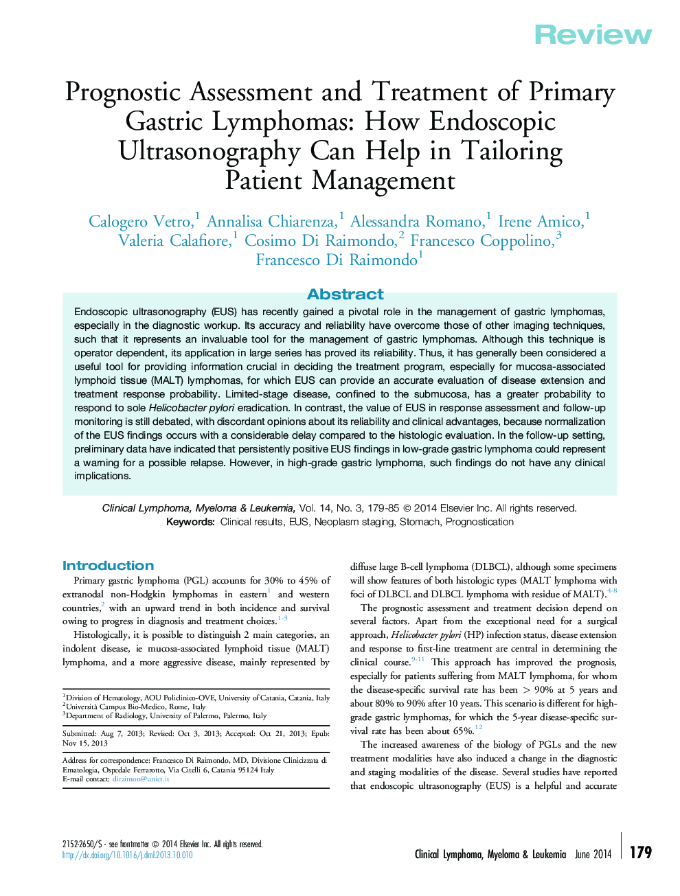 Prognostic Assessment and Treatment of Primary Gastric Lymphomas: How Endoscopic Ultrasonography Can Help in Tailoring Patient Management