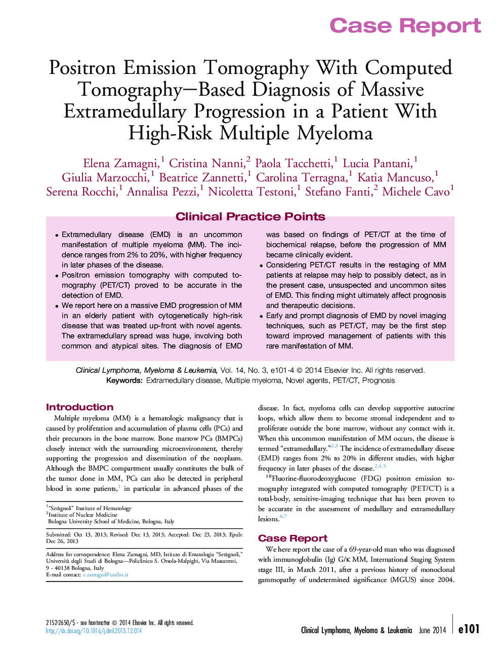 Positron Emission Tomography With Computed Tomography-Based Diagnosis of Massive Extramedullary Progression in a Patient With High-Risk Multiple Myeloma