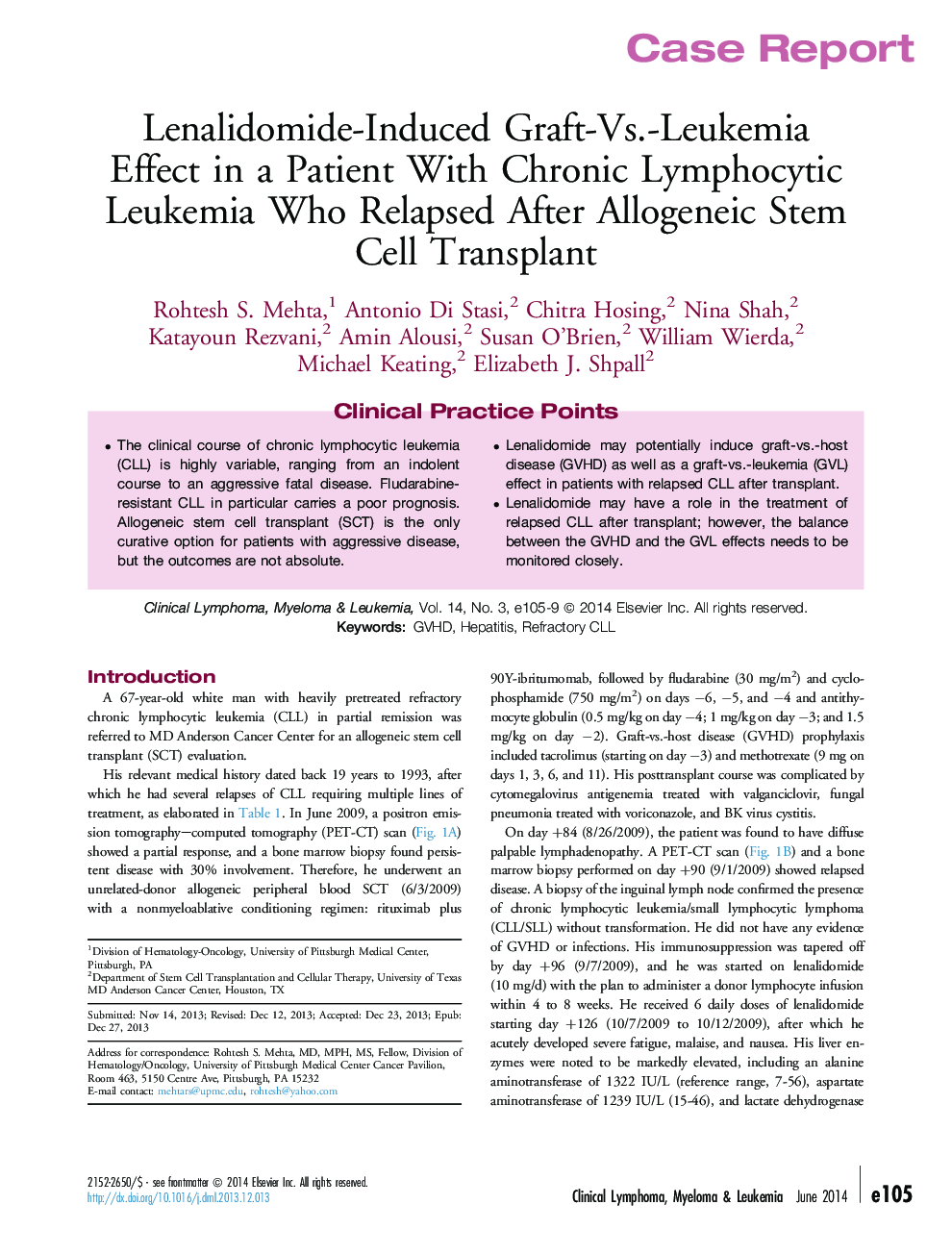 Lenalidomide-Induced Graft-Vs.-Leukemia Effect in a Patient With Chronic Lymphocytic Leukemia Who Relapsed After Allogeneic Stem Cell Transplant