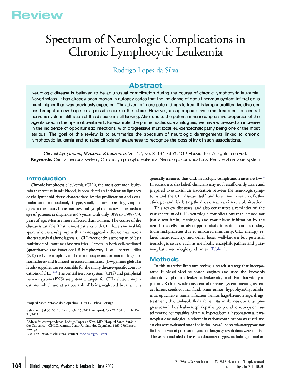 Spectrum of Neurologic Complications in Chronic Lymphocytic Leukemia