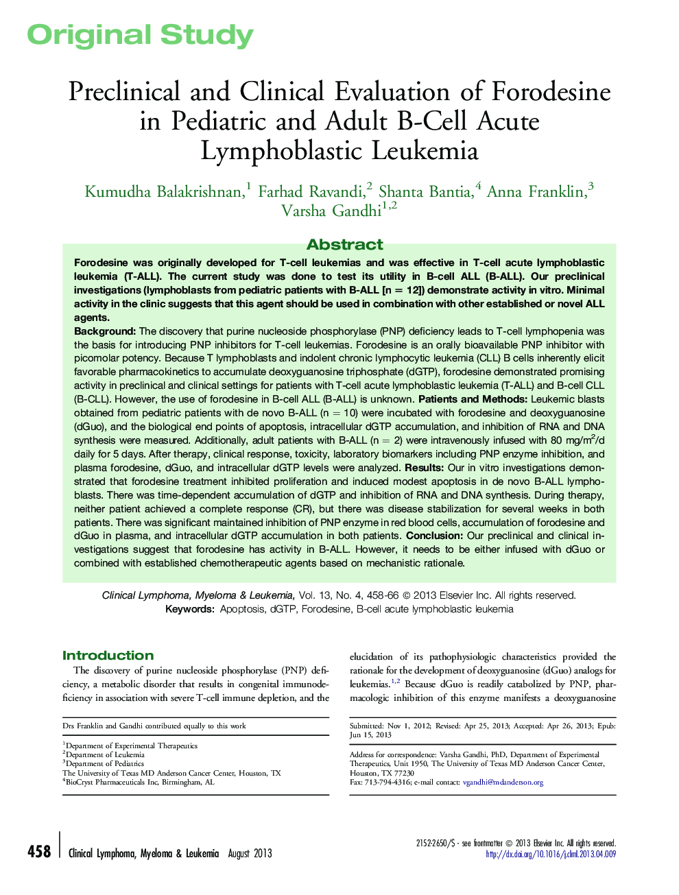 Preclinical and Clinical Evaluation of Forodesine in Pediatric and Adult B-Cell Acute Lymphoblastic Leukemia 