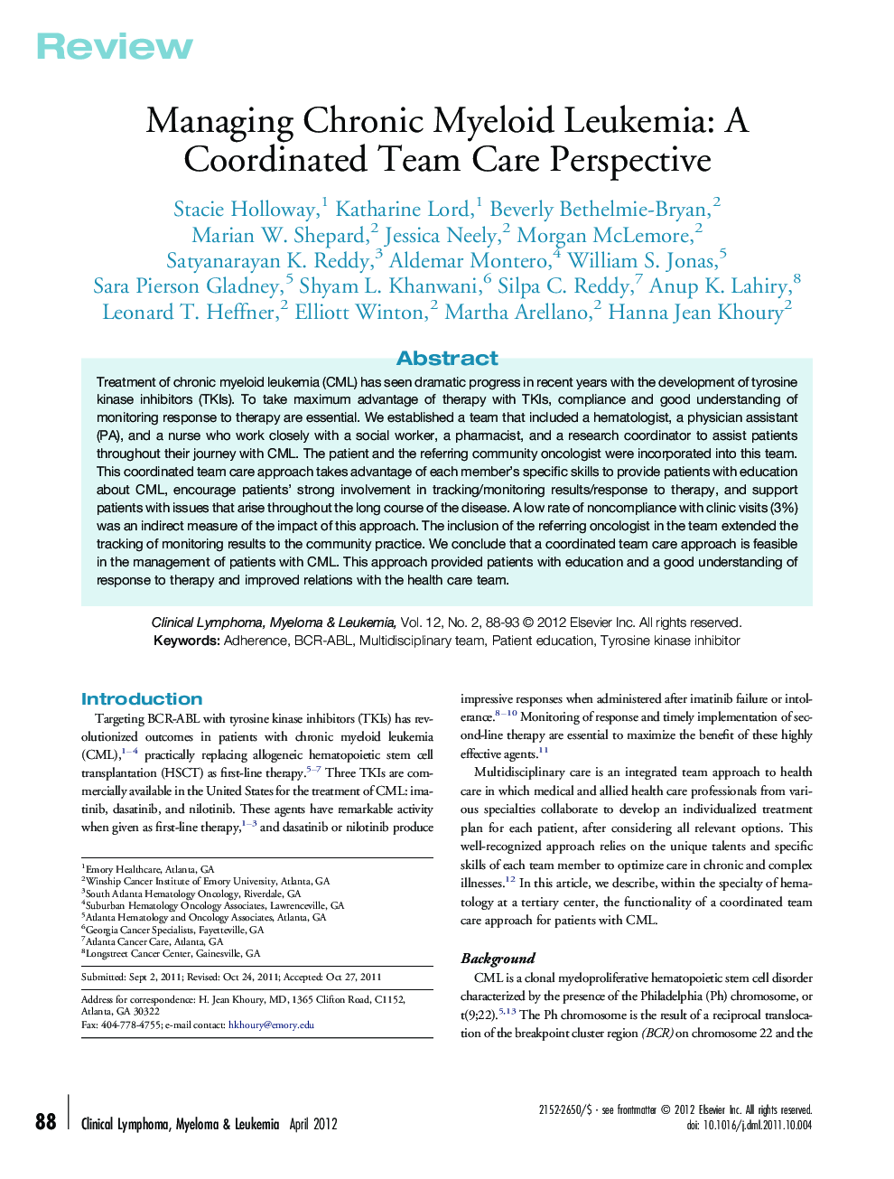 Managing Chronic Myeloid Leukemia: A Coordinated Team Care Perspective