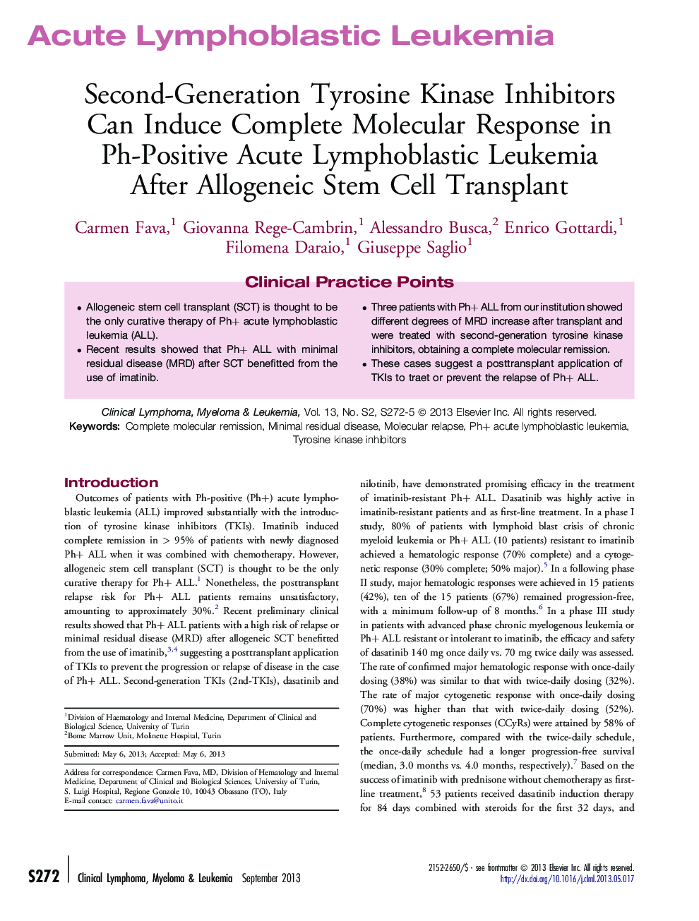 Second-Generation Tyrosine Kinase Inhibitors Can Induce Complete Molecular Response in Ph-Positive Acute Lymphoblastic Leukemia After Allogeneic Stem Cell Transplant