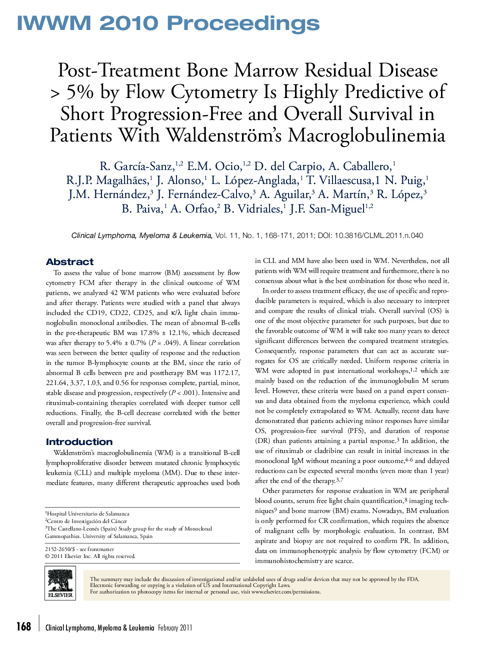 Post-Treatment Bone Marrow Residual Disease > 5% by Flow Cytometry Is Highly Predictive of Short Progression-Free and Overall Survival in Patients With Waldenström's Macroglobulinemia 