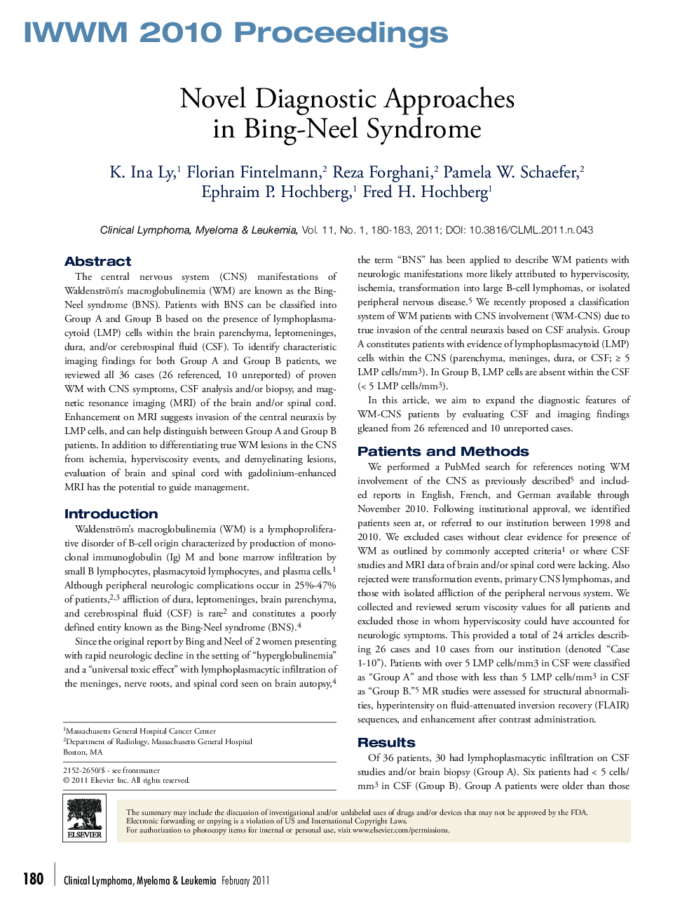 Novel Diagnostic Approaches in Bing-Neel Syndrome 