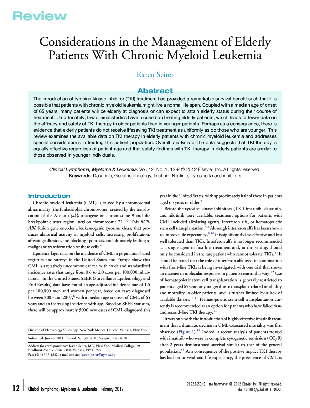 Considerations in the Management of Elderly Patients With Chronic Myeloid Leukemia