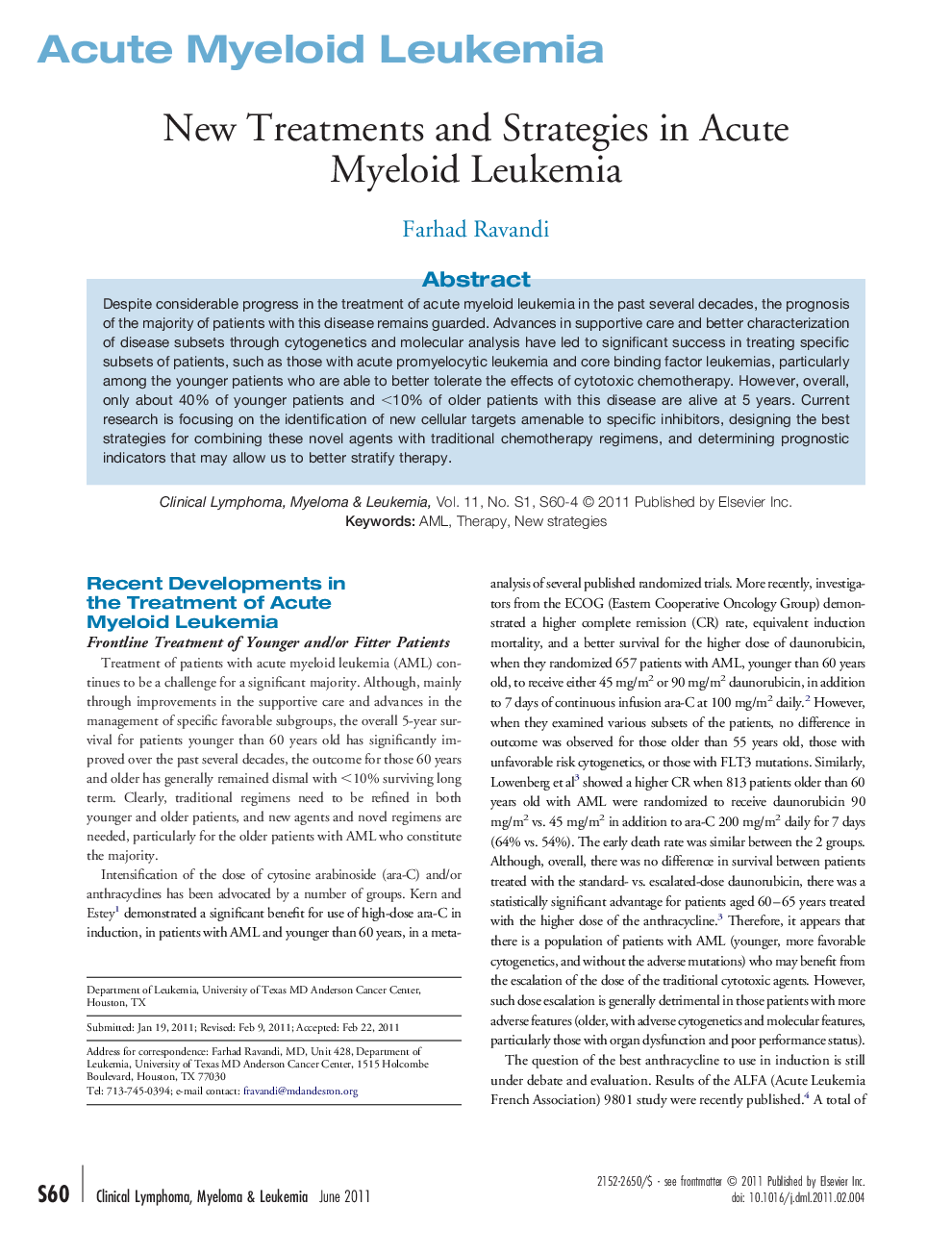 New Treatments and Strategies in Acute Myeloid Leukemia