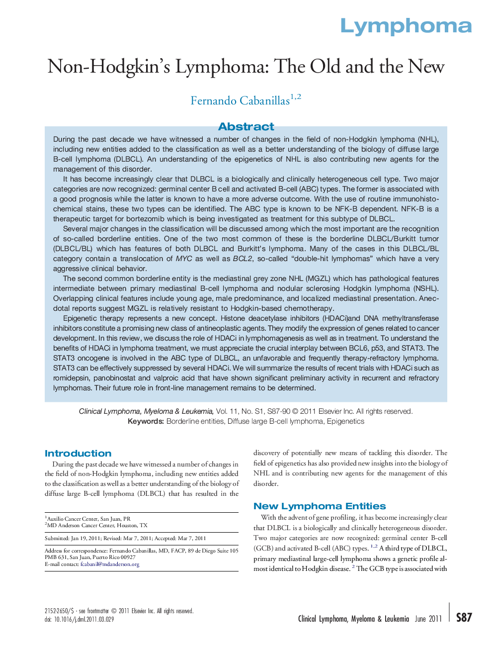 Non-Hodgkin's Lymphoma: The Old and the New