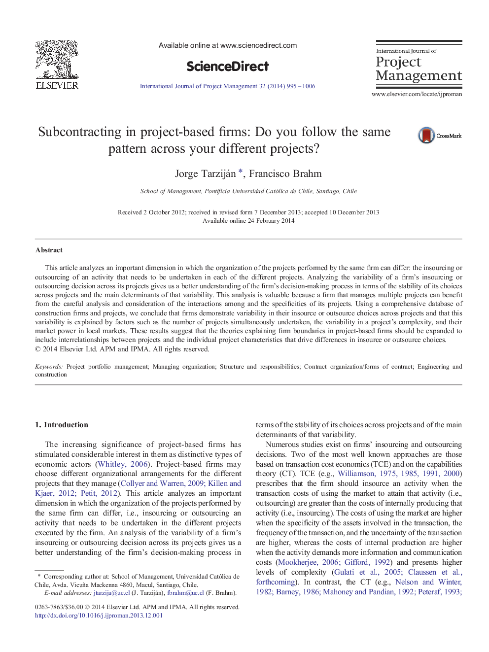 Subcontracting in project-based firms: Do you follow the same pattern across your different projects?