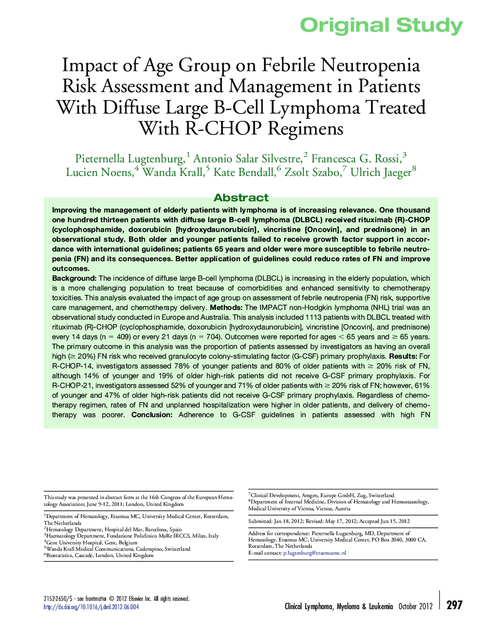 Impact of Age Group on Febrile Neutropenia Risk Assessment and Management in Patients With Diffuse Large B-Cell Lymphoma Treated With R-CHOP Regimens