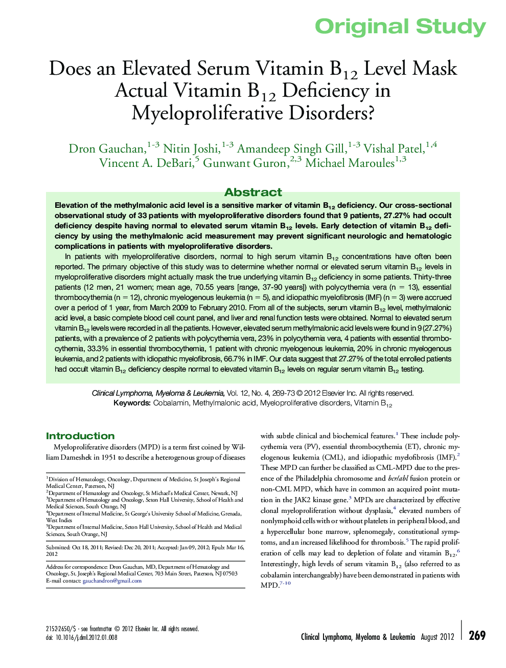 Does an Elevated Serum Vitamin B12 Level Mask Actual Vitamin B12 Deficiency in Myeloproliferative Disorders?