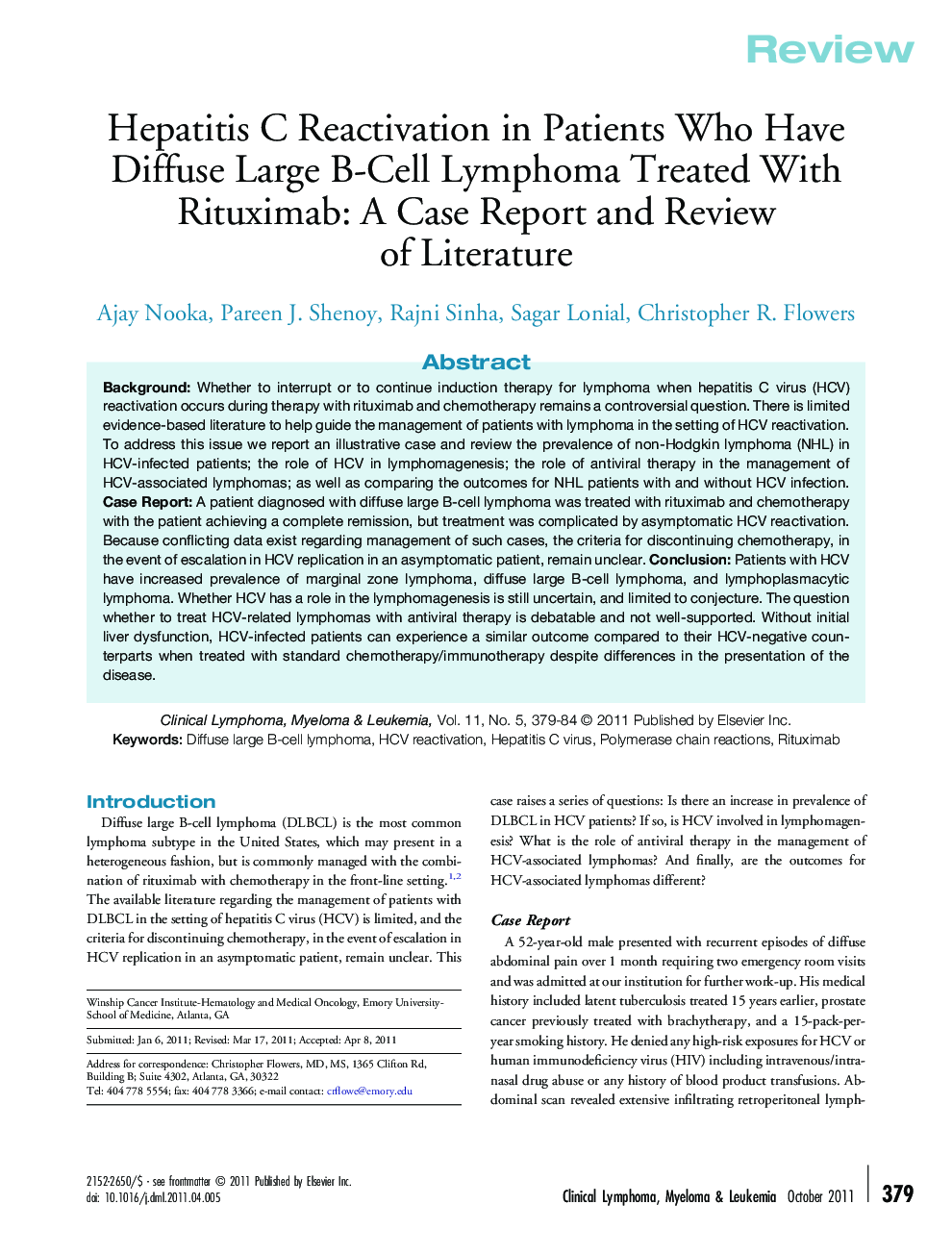 Hepatitis C Reactivation in Patients Who Have Diffuse Large B-Cell Lymphoma Treated With Rituximab: A Case Report and Review of Literature