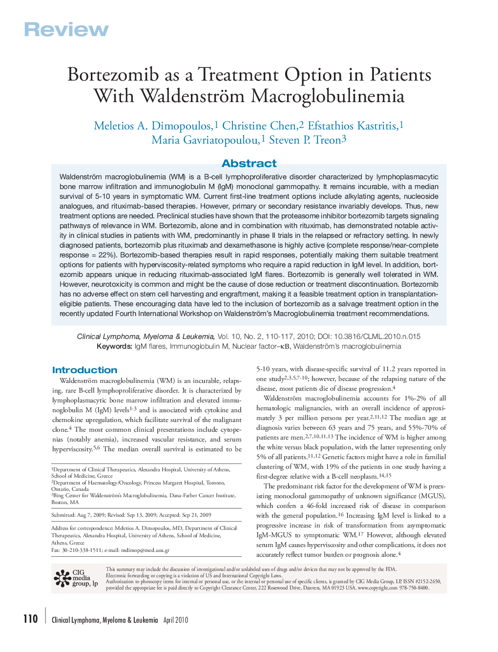 Bortezomib as a Treatment Option in Patients With Waldenström Macroglobulinemia 