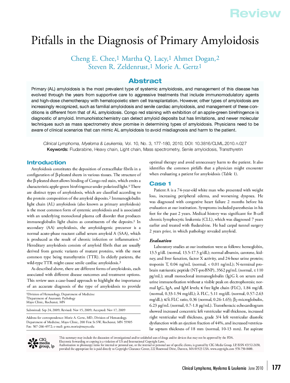 Pitfalls in the Diagnosis of Primary Amyloidosis 