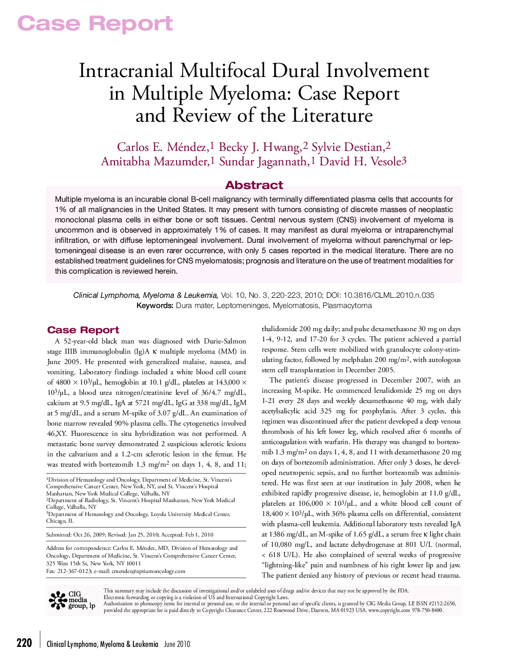 Intracranial Multifocal Dural Involvement in Multiple Myeloma: Case Report and Review of the Literature 