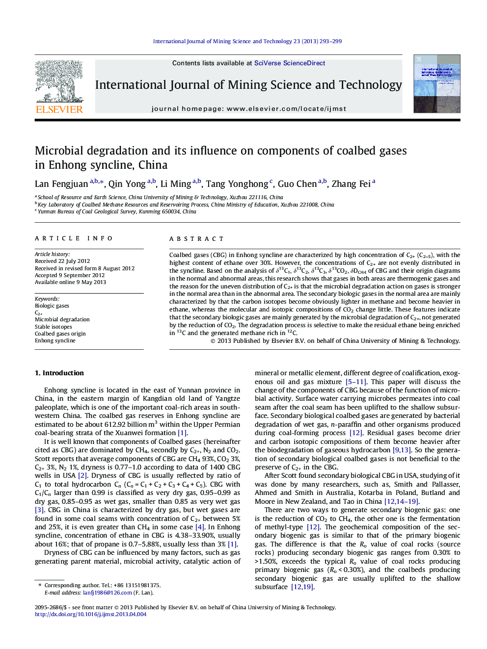 Microbial degradation and its influence on components of coalbed gases in Enhong syncline, China