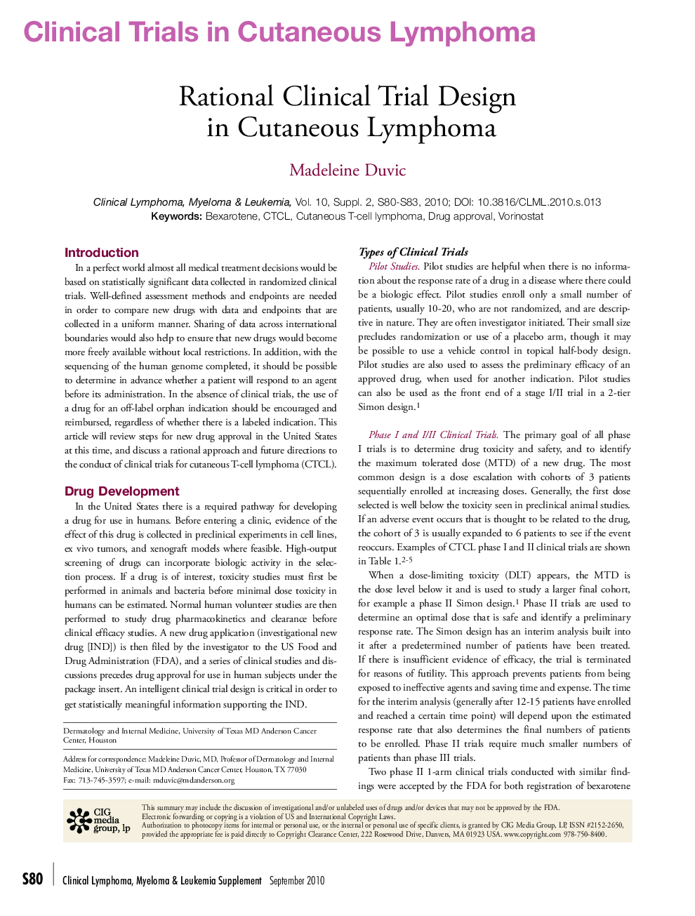 Rational Clinical Trial Design in Cutaneous Lymphoma