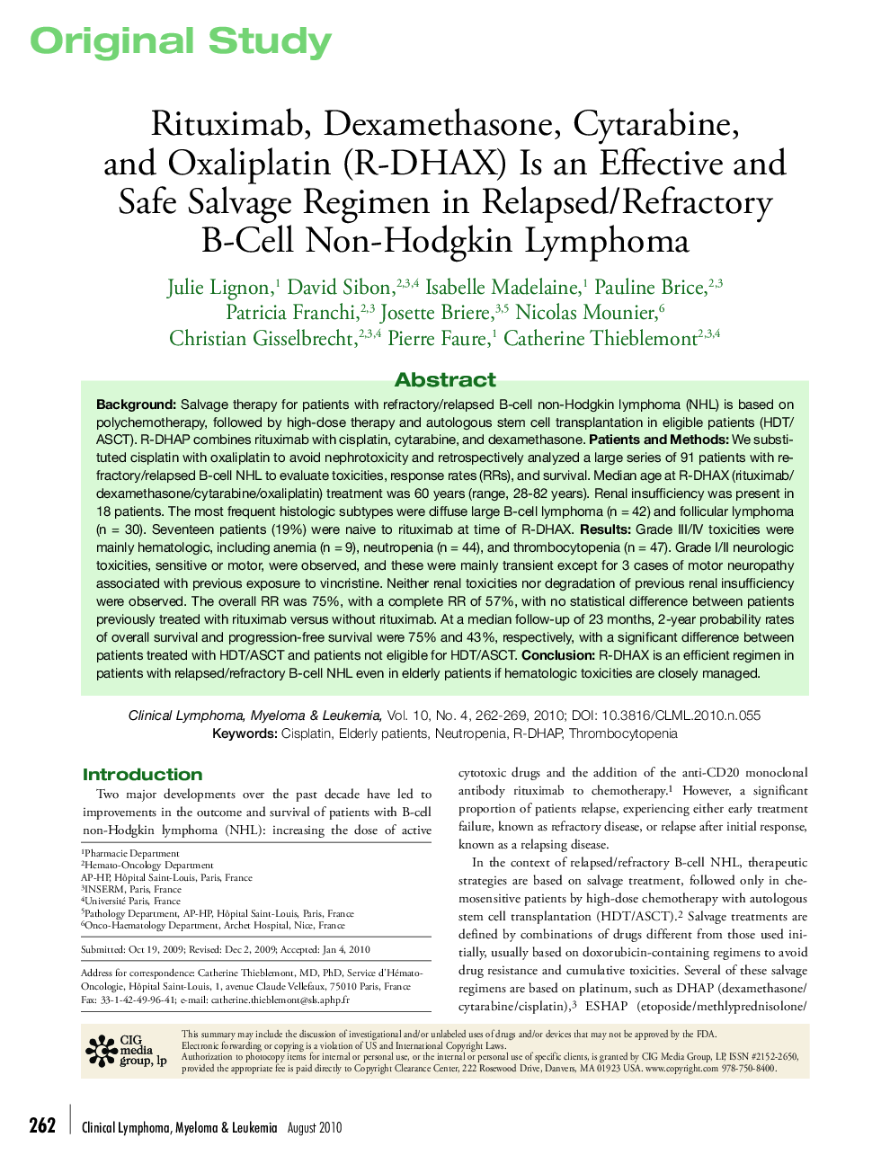 Rituximab, Dexamethasone, Cytarabine, and Oxaliplatin (R-DHAX) Is an Effective and Safe Salvage Regimen in Relapsed/Refractory B-Cell Non-Hodgkin Lymphoma 