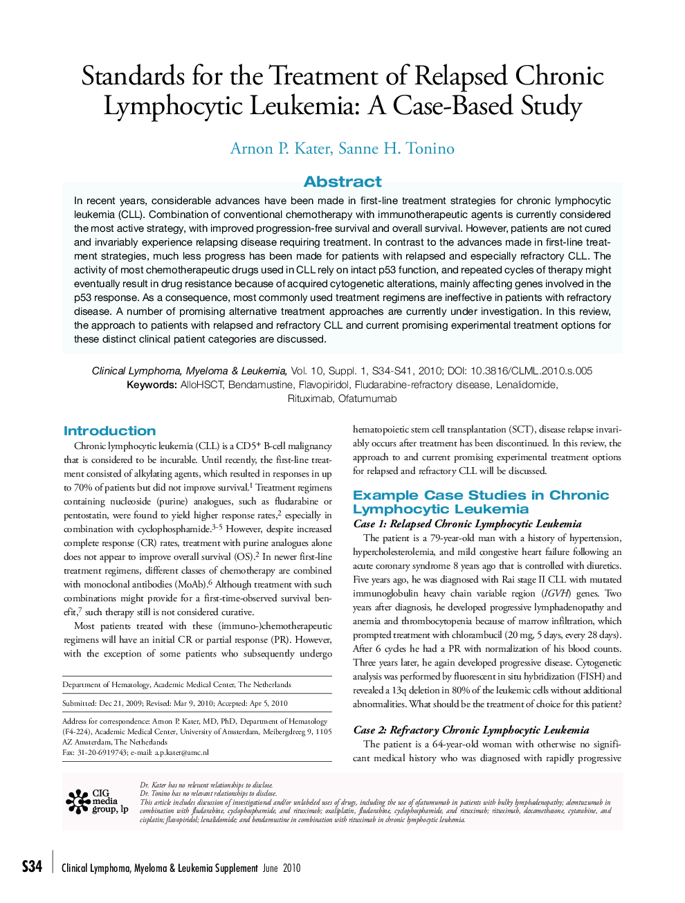 Standards for the Treatment of Relapsed Chronic Lymphocytic Leukemia: A Case-Based Study 