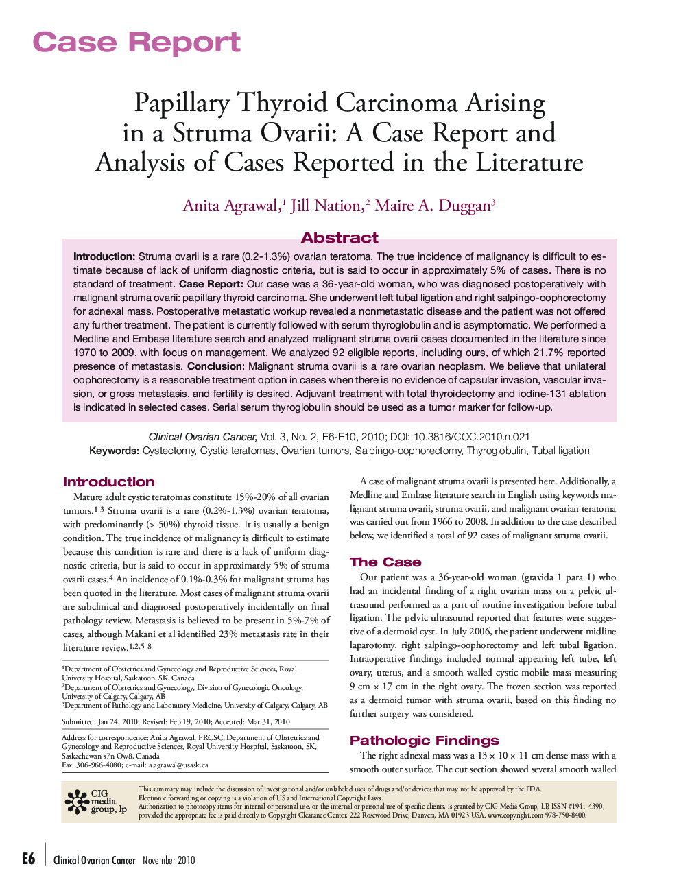 Papillary Thyroid Carcinoma Arising in a Struma Ovarii: A Case Report and Analysis of Cases Reported in the Literature