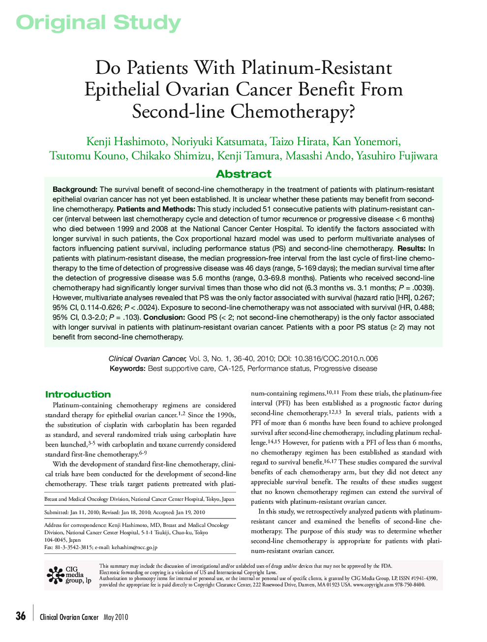 Do Patients With Platinum-Resistant Epithelial Ovarian Cancer Benefit From Second-line Chemotherapy? 