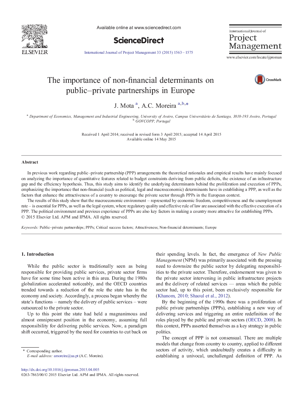 The importance of non-financial determinants on public–private partnerships in Europe