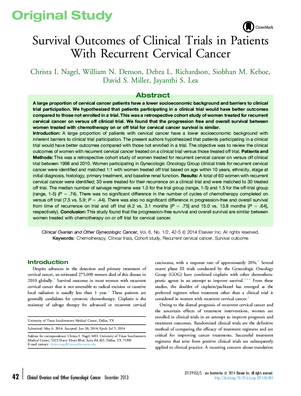 Survival Outcomes of Clinical Trials in Patients With Recurrent Cervical Cancer