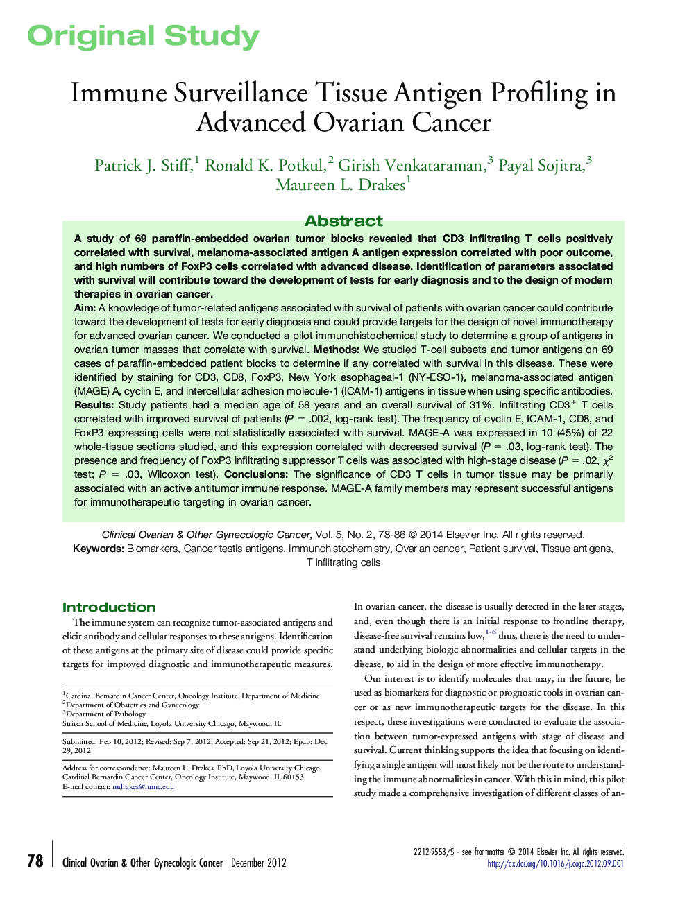 Immune Surveillance Tissue Antigen Profiling in Advanced Ovarian Cancer