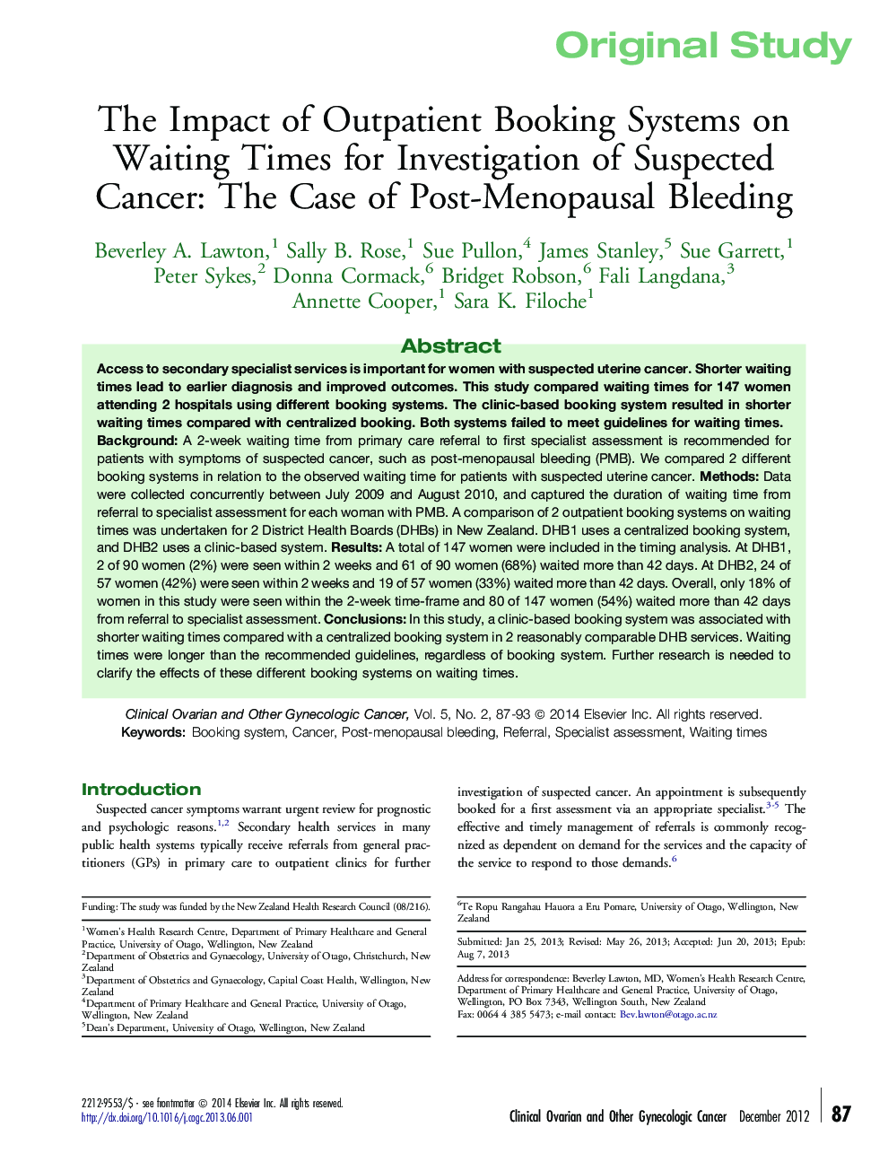 The Impact of Outpatient Booking Systems on Waiting Times for Investigation of Suspected Cancer: The Case of Post-Menopausal Bleeding 