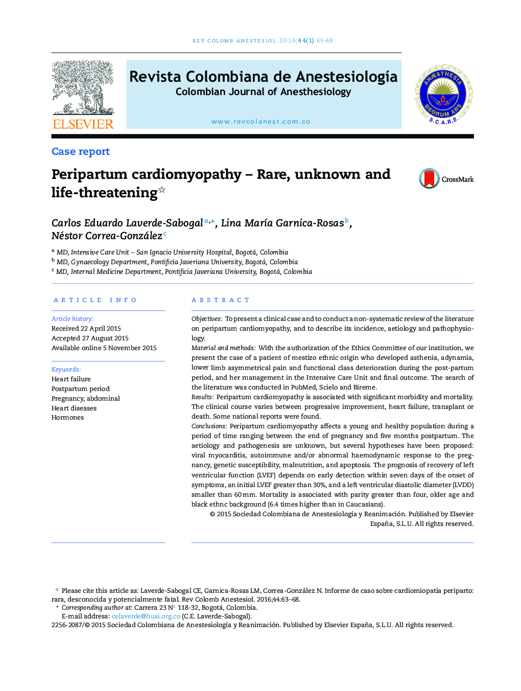 Peripartum cardiomyopathy - Rare, unknown and life-threatening