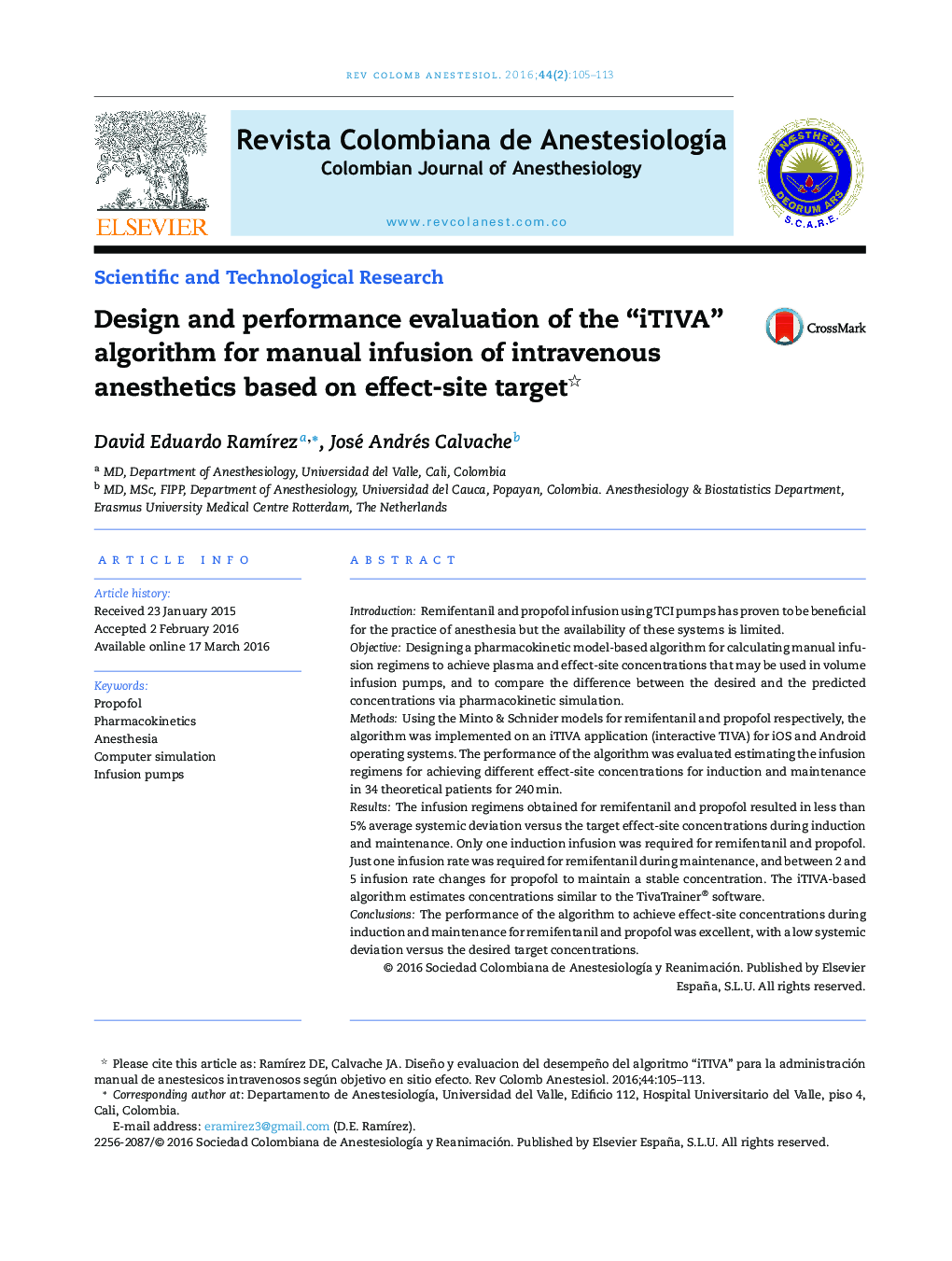 Design and performance evaluation of the “iTIVA” algorithm for manual infusion of intravenous anesthetics based on effect-site target 