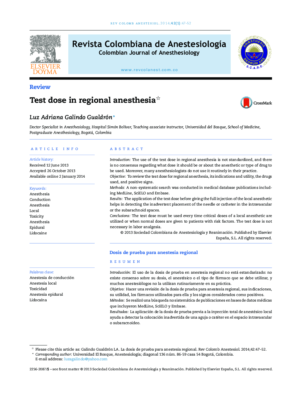 Test dose in regional anesthesia 