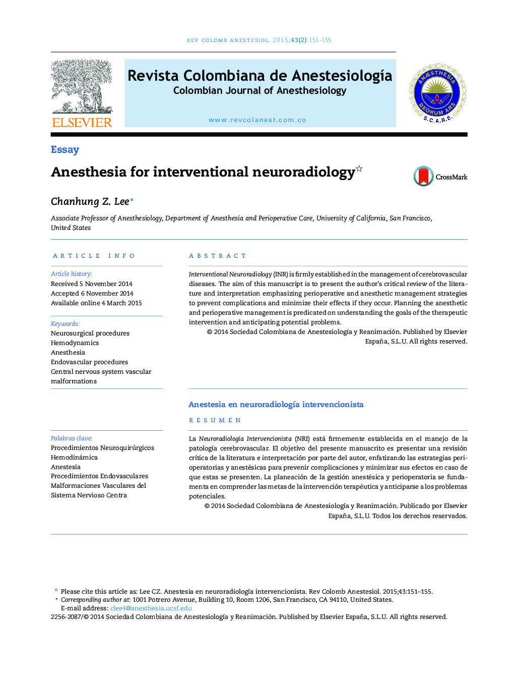 Anesthesia for interventional neuroradiology 