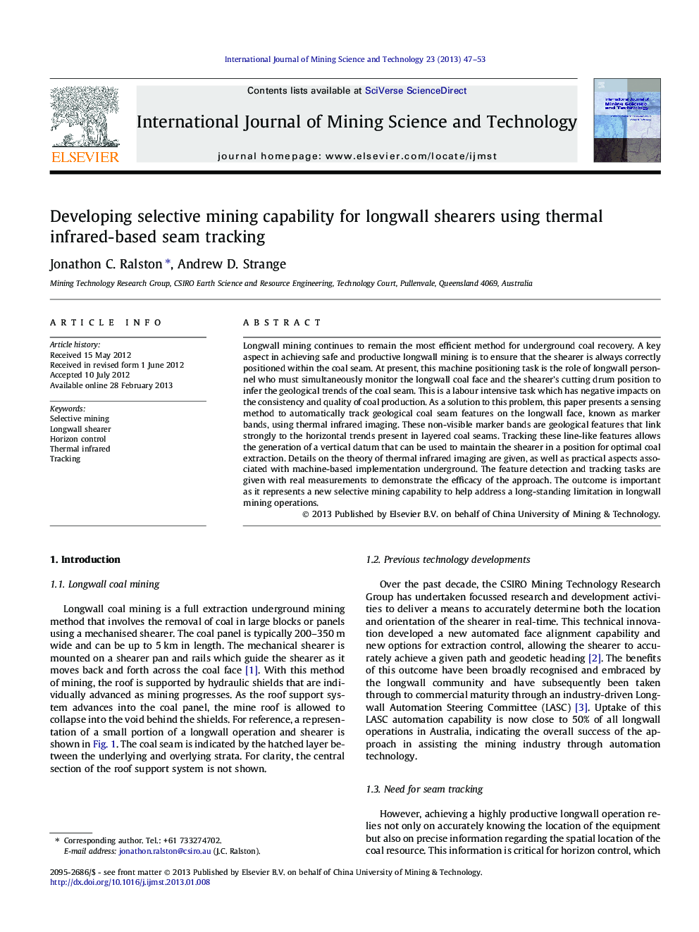 Developing selective mining capability for longwall shearers using thermal infrared-based seam tracking