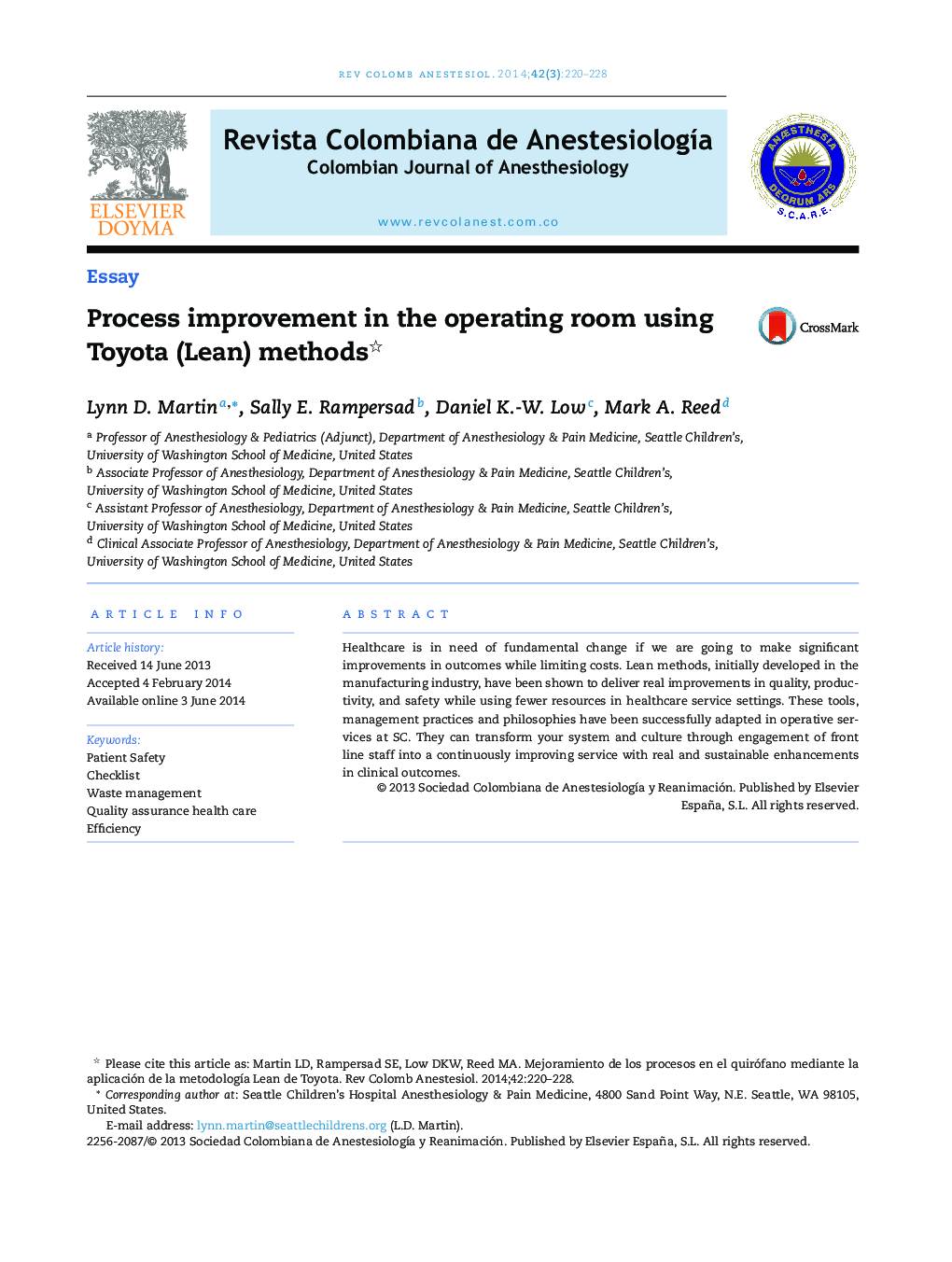 Process improvement in the operating room using Toyota (Lean) methods 