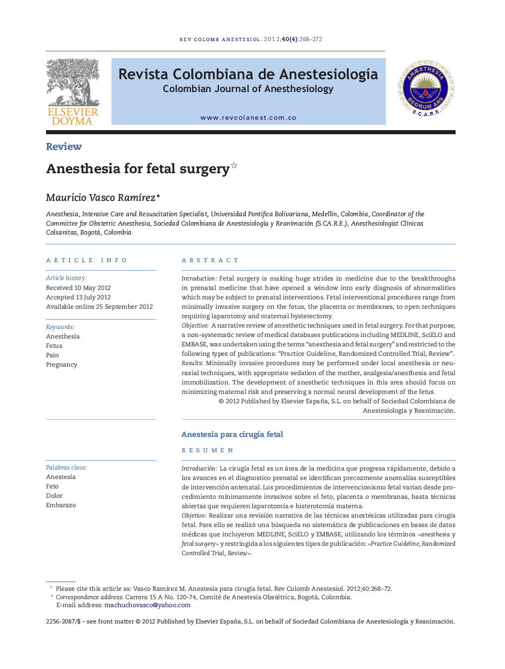 Anesthesia for fetal surgery 