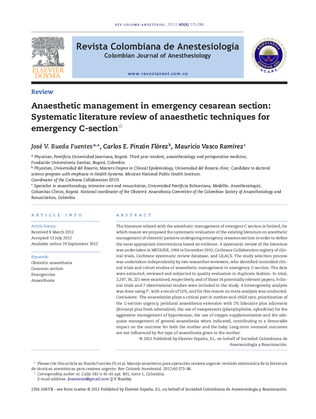 Anaesthetic management in emergency cesarean section: Systematic literature review of anaesthetic techniques for emergency C-section