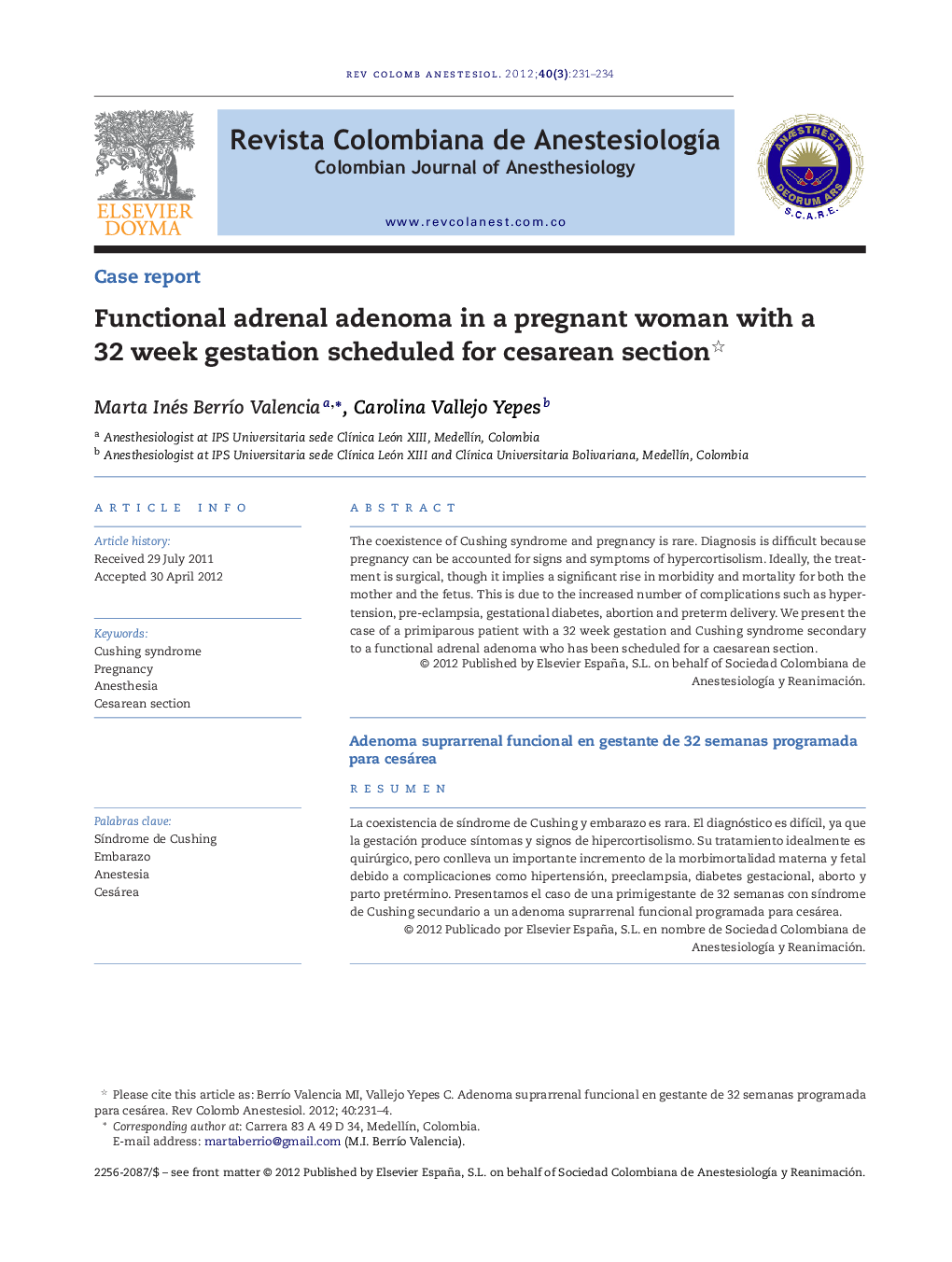 Functional adrenal adenoma in a pregnant woman with a 32 week gestation scheduled for cesarean section