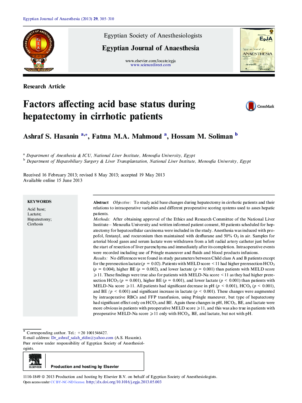 Factors affecting acid base status during hepatectomy in cirrhotic patients