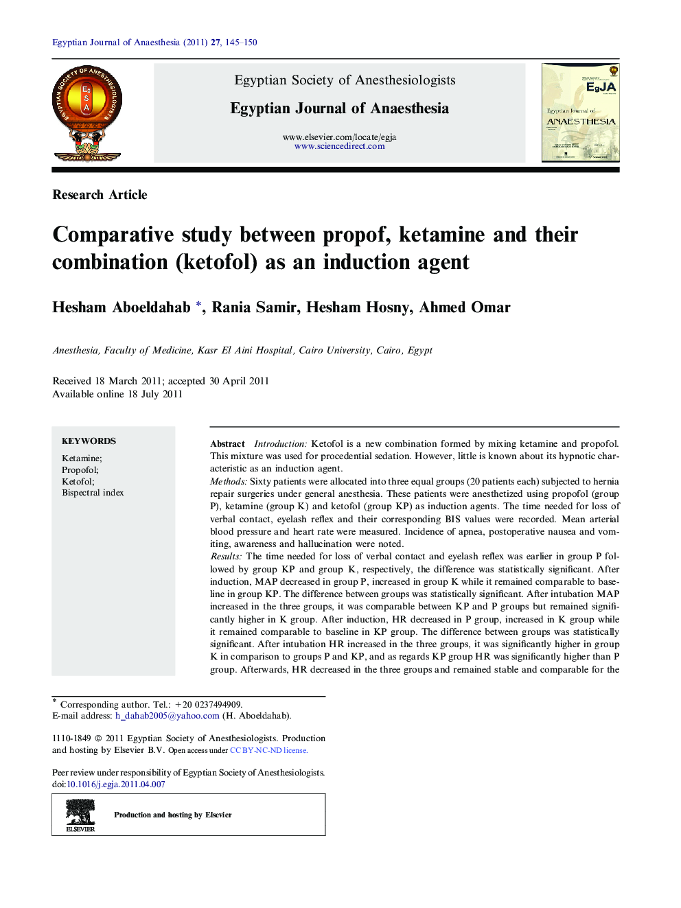 Comparative study between propof, ketamine and their combination (ketofol) as an induction agent 