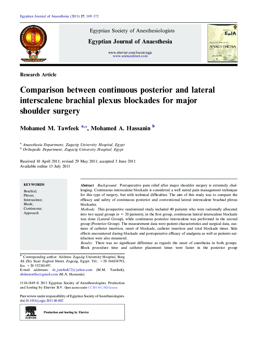 Comparison between continuous posterior and lateral interscalene brachial plexus blockades for major shoulder surgery 