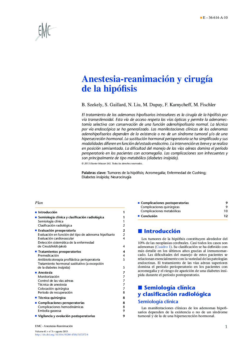 Anestesia-reanimación y cirugÃ­a de la hipófisis