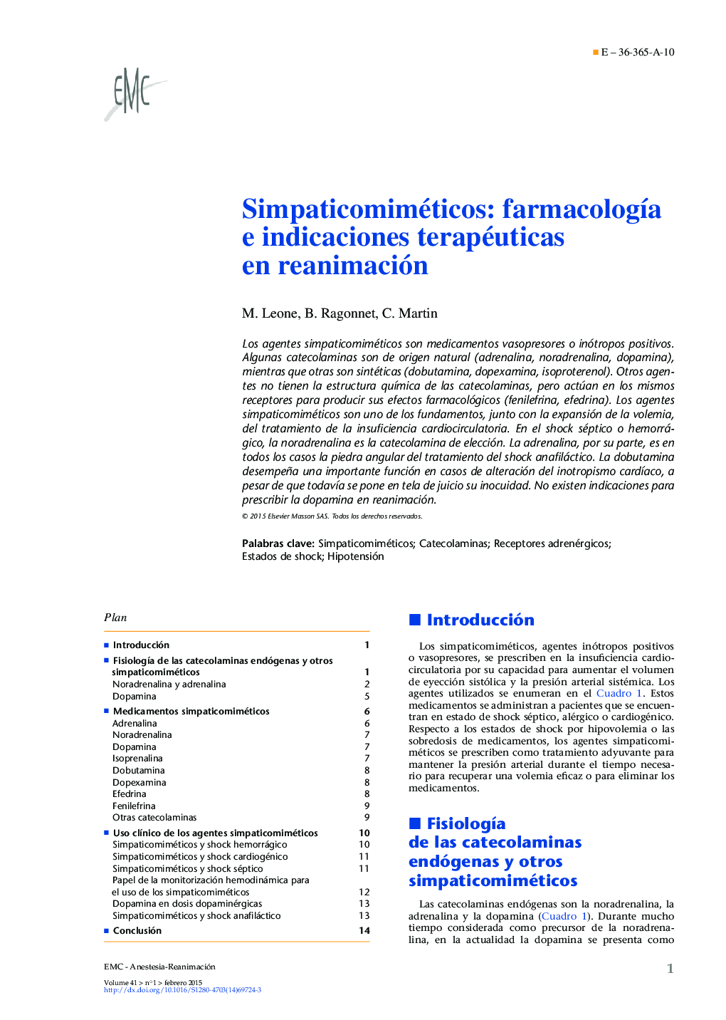 Simpaticomiméticos: farmacología e indicaciones terapéuticas en reanimación